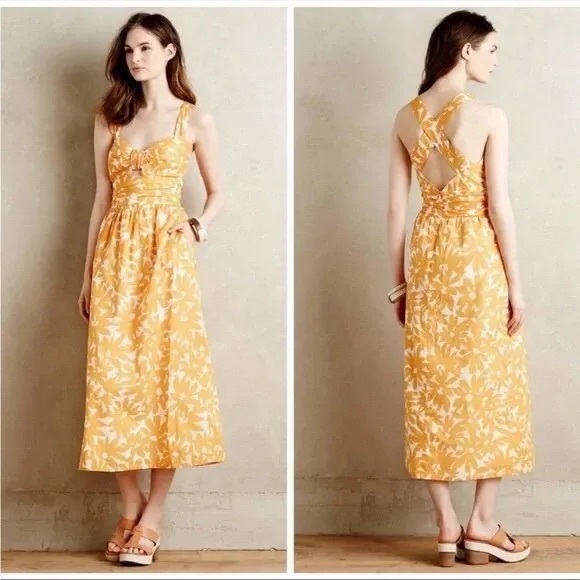 NWT Anthropologie Whit Two Petite Helenium Cut Out Midi Floral Dress Womens 2P - Picture 2 of 12